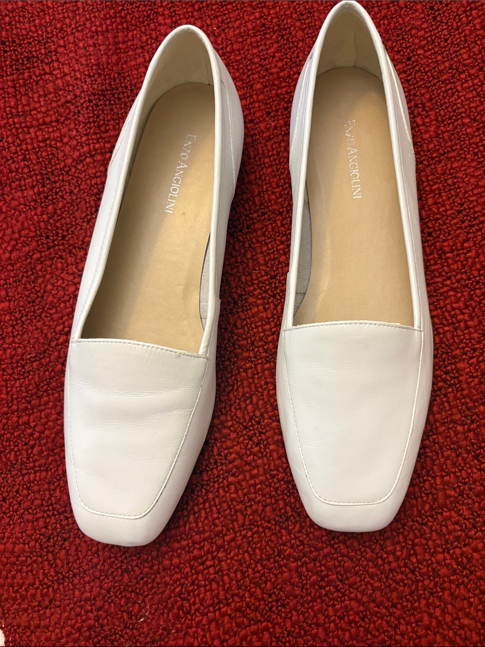 Enzo Angiolini White Leather Square-Toe Loafers